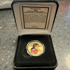 First Year Issue 2000 P Sacagawea $1 Colorized Golden Dollar - Picture 1 of 3