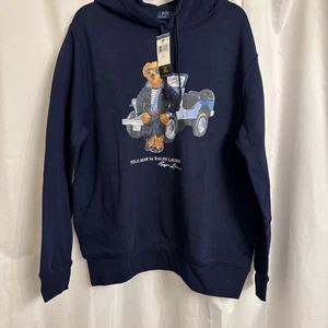 Polo Ralph Lauren Fleece Hoodie Navy Sweatshirt Polo Flieger Jeep Bär Gr. L Neu mit Etikett - Bild 1 von 8