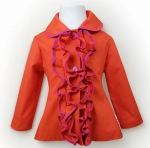 Stella & Stevie Ruffle Jacket Girls 4T Orange Pink Contrast Trim Unlined Coat - Picture 1 of 9