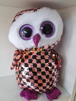 Ty Beanie Flippables Checks the Owl 6-inch (15cm) 2019 Sequins Soft Toy Plushie - Image 1 of 4