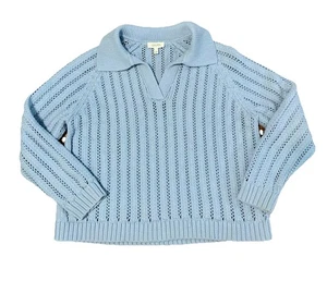 EUC Haven Well Within Open Stitch Johnny Kragen Pullover Damen XL babyblau Strick - Bild 1 von 8