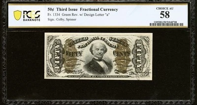 PCGS ChAU 58. FR# 1334 Fractional 1864 Union Currency 50c Civil War Third Issue - Image 1 of 4