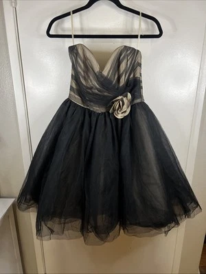 IMPRESIÓN ~ Precioso Vestido Corto Formal Baile de graduación Vestido de Boda Talla 10 - Negro/Tostado Foto 1 de 4