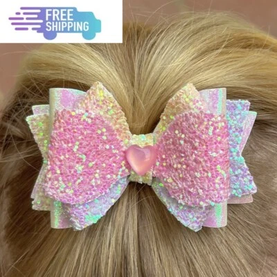 Lazos para el cabello rosa brillo, multicolor, pinza para el cabello, niños, bebés, moño para niños pequeños Foto 1 de 2