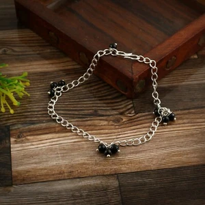 925 Sterling Silver Gorgeous Black Onyx Beaded Bracelet Jewelry - Picture 1 of 8