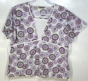 Top de mujer talla L grande de Comfy algodón púrpura gris negro formas circulares - Imagen 1 de 6