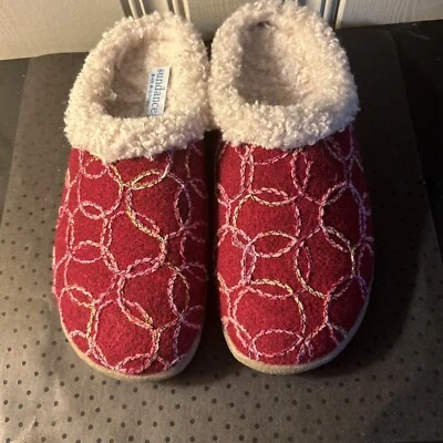 Sundance Mujer 39 Embellecido Difuso Real Sherpa Lentejuelas Lana Hervida Zapatillas Rojo Foto 1 de 4