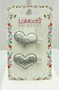 LaModa enfant set deux pinces avec coeurs paillettes argentés - Imagen 1 de 2