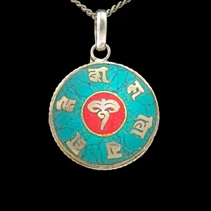 Pendant Amulet Eye Buddha's Turquoise Red Round Women Men Buddhism Gift - Picture 1 of 3