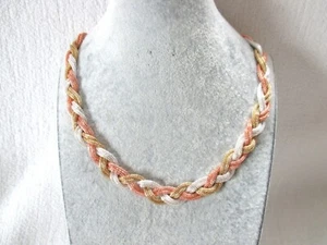 edle Halskette, Collier, 2-reihig, geflochten in tri-color  - Bild 1 von 1