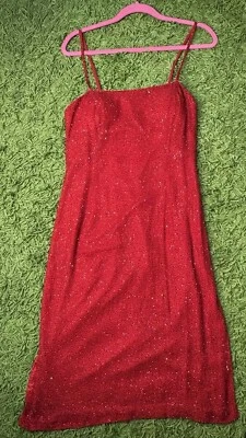 Vestido Alyce Vestido Midi Con Cuentas Aberturas Rojo Formal Baile de graduación Cóctel Y2K Años 90 De Colección L Foto 1 de 4