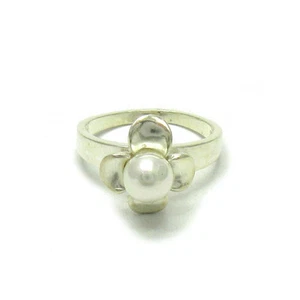 Stylish Sterling Silver Ring Stamped Solid 925 Flower With 6mm Pearl Empress - Picture 1 of 4
