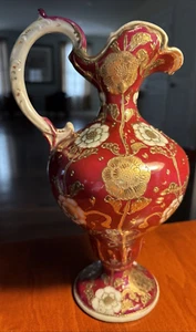 Early Nippon Style Moriage Floral Pitcher Or Urn Unmarked 9.5" Tall Ornate - Imagen 1 de 13