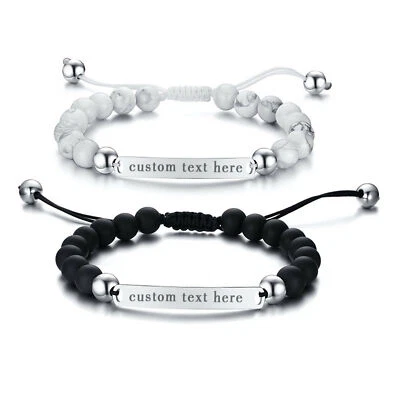 2 peças pulseiras ajustáveis personalizadas trançadas com miçangas para casais gravação grátis para presente - Imagem 1 de 4