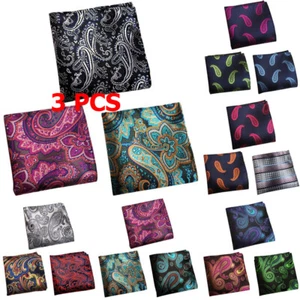 3 PCS Men's Colorful Paisley Flowers Floral Handkerchief Pocket Square Hanky - Picture 1 of 7