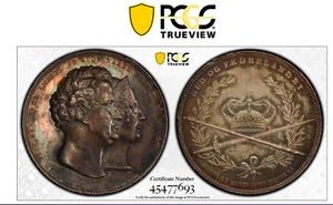 DENMARK SILVER CORONATION MEDAL 1840 MS62 PCGS - Picture 1 of 3