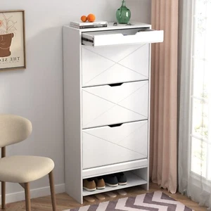 Hidden Shoe Cabinet, Wooden, 3 Flip Drawers and 1 Storage Drawer Shoe Rack - Picture 1 of 6