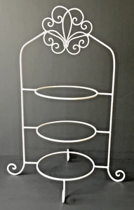 White Metal Decorative Scroll Three Tier Dessert Plate Display Stand Server - Picture 1 of 6
