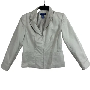 EVAN PICONE Petite Waist Jacket Ladies 6P Beige Velour Like Zip Sleeves Zip Up - Picture 1 of 12