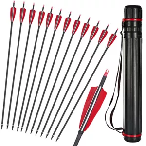 30" Carbon Arrows 4" Turkey Feathers SP600 + Quiver for Archery Bow Hunting - Picture 1 of 18