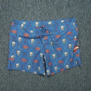 Harley Davidson Board Shorts Mens Medium Blue Skull Barbwire - Picture 1 of 8