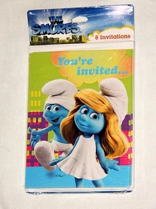 ~~~THE SMURFS ~~ 8-INVITATIONS -HALLMARK PARTY SUPPLIES - Picture 1 of 2