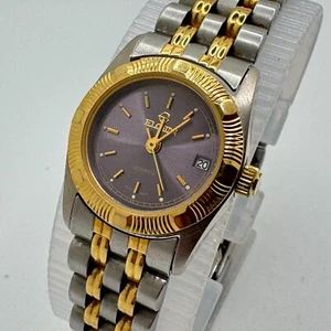 VTG Elgin Japan Quartz Watch Women Dual Tone Fluted Bezel Date New Battery 7" - Picture 1 of 6