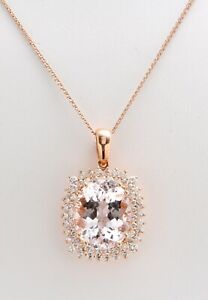 16.97 Carat Natural Morganite and Diamond in 14K Solid Rose Gold Pendant