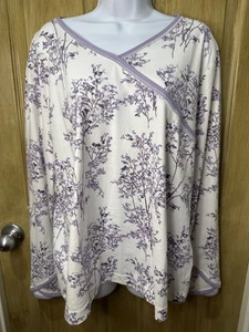 Garnet Hill lila Blumen Langarm Pyjama Oberteil grün Baumwolle XL - Bild 1 von 7