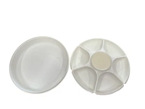 Tupperware Divided Veggie Serving Center Party Tray 1665 Dip Bowl/Lid White EUC - Picture 1 of 8