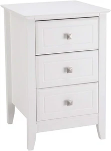 Mesita de Noche Blanca con 3 Cajones, Mesita de Noche Moderna para Dormitorio con Perillas Metálicas - Imagen 1 de 9