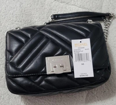 michael kors vivianne MD shoulder flap black with tags silver chain 35f8svaf2l - Image 1 of 4