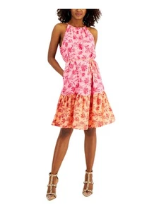 INC DRESSES Womens Pink Tie Back Hem Sleeveless Above The Knee Shift Dress 8 - Picture 1 of 11