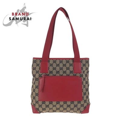 Gucci Red Navy Silver Hardware GG Canvas/Leather 019 0402 Tote Bag Shoulder Bag - Image 1 of 4