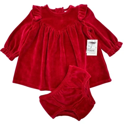 NUOVO Nordstrom Vestito Velluto Rosso Rio Bambina 9 Mesi Bloomers Set 2 Pezzi Vacanze - Immagine 1 di 4