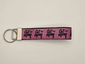 Handcrafted Key Chain Wristlet Cat Mom on Pink NEW - Picture 1 of 3