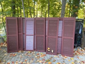 VTG Outdoor Red Window Shutters Wood Louver Architectural Salvage 55"x18" 3 pair