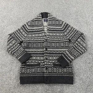 VTG Abercrombie Fitch Cardigan Mens S Gray Nordic Fair Isle Wool Sweater 90s Y2K - Picture 1 of 14