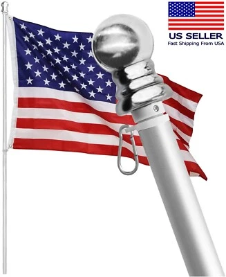 Tangle Free Spinning Flag Pole Aluminum 6FT Two Piece Design Durable Rust Free - Image 1 of 3