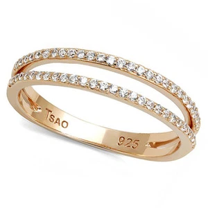 Anillo de plata esterlina bandas de aniversario de boda enchapado en oro rosa estilo eterno - Imagen 1 de 5