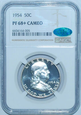 1954 NGC PR68+CAM CAC Cameo Proof Strike Franklin Half Dollar - Image 1 of 2