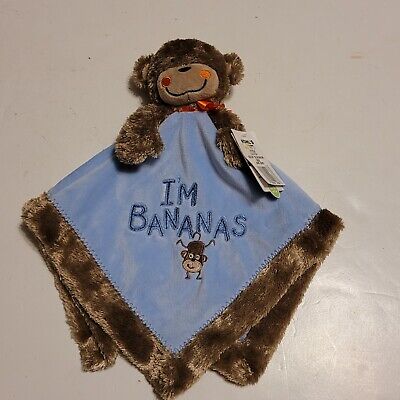 Carters I'm Bananas Monkey Blue Brown Plush Satin Security Blanket Lovey Toy • 19.89€