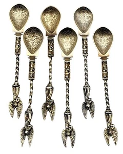 6 ~ VINTAGE Sterling Silver Ornate Spoons ANGELS - Bild 1 von 7