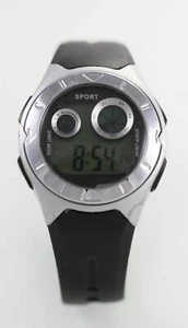 Sport Grigio Uomo Plastica Argento Gomma Nera Giorno Data 24hr Luce Quarzo Watch - Foto 1 di 3