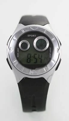 Sport Grigio Uomo Plastica Argento Gomma Nera Giorno Data 24hr Luce Quarzo Watch - Immagine 1 di 3