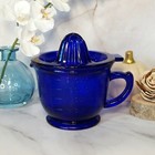 Cobalt Blue Glass Depression Style Juicer Reamer & Measuring Cup, Mixing Bowl
