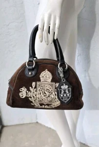 Y2K Vintage Juicy Couture Brown Velour Leather Bowler Satchel Bag READ - Picture 1 of 11