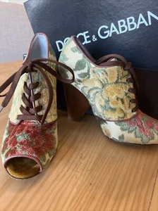 Dolce & Gabbana Floral jacquard Broccato Chunky Heels Size 5.5 35.5 - Picture 1 of 9