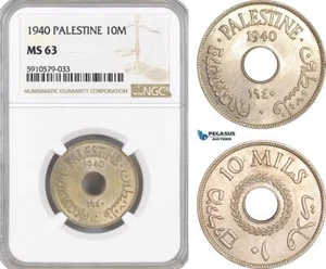 AF975, Palestine, 10 Mils 1940, London, NGC MS63 - Picture 1 of 1