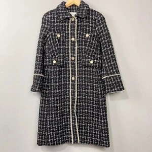 gstudio Black Tweed Long Coat Size 55 US XS-S Gold Buttons Gossip Girl Glam - Picture 1 of 16